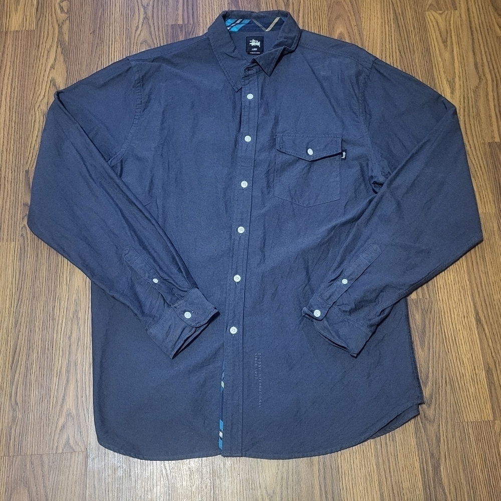 Stussy Men’s XL International Charcoal Gray Casual Y2k Button Down Shirt C25